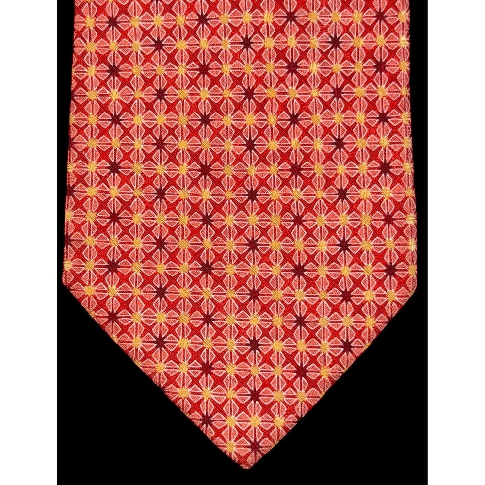 Ermenegildo Zegna Pink Tie -2 Tone Red Yellow Floral Pattern 100% Silk Italy Tie - Picture 3 of 10